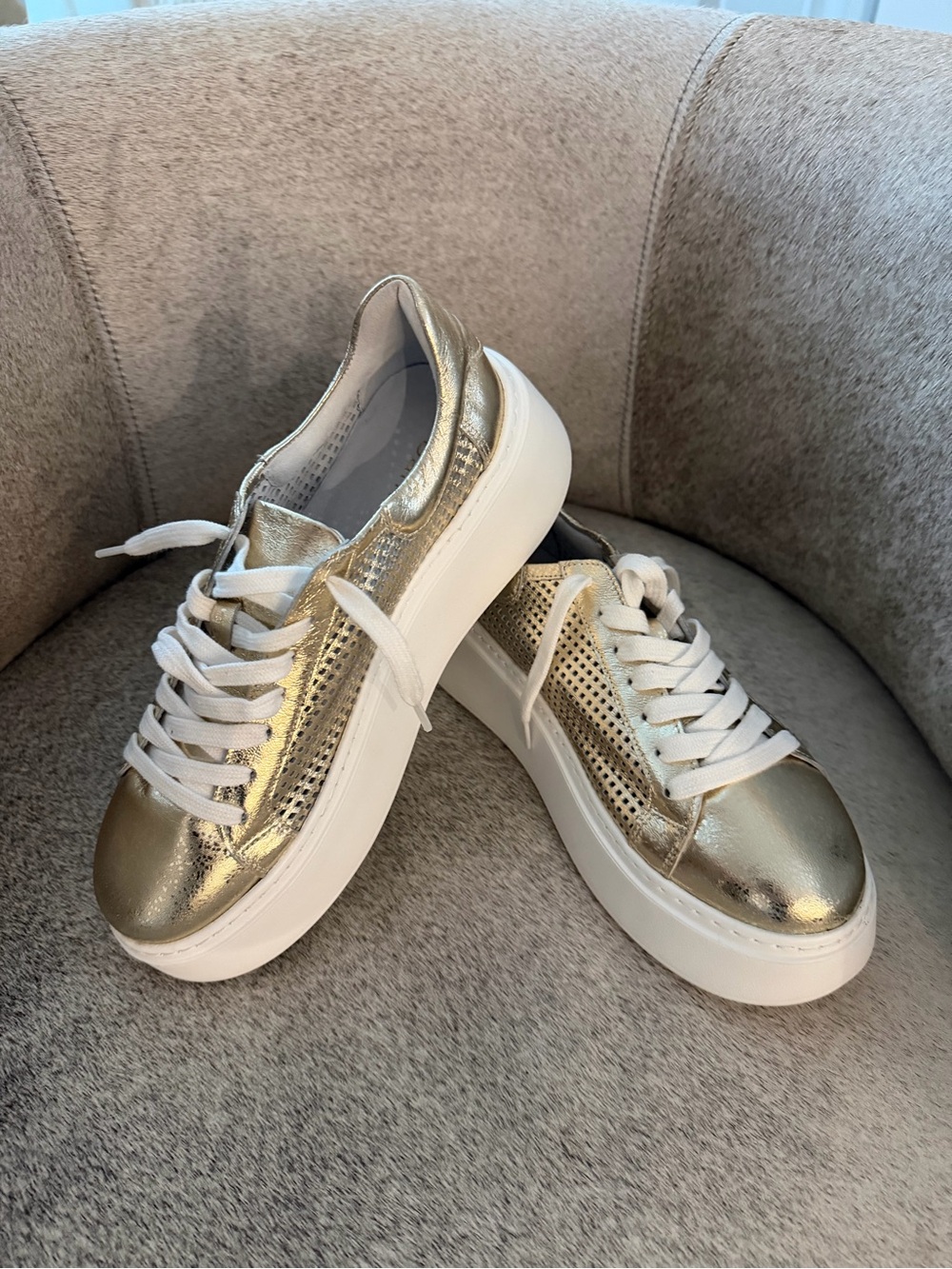 Women's Metallic Gold Platform Sneakers with White Soles
